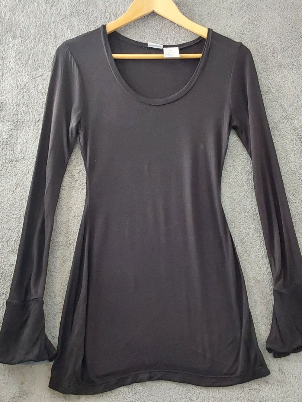Black Bell Sleeve Tunic Top Juniors Medium 7/9 Scoop Neck Stretch Rayon